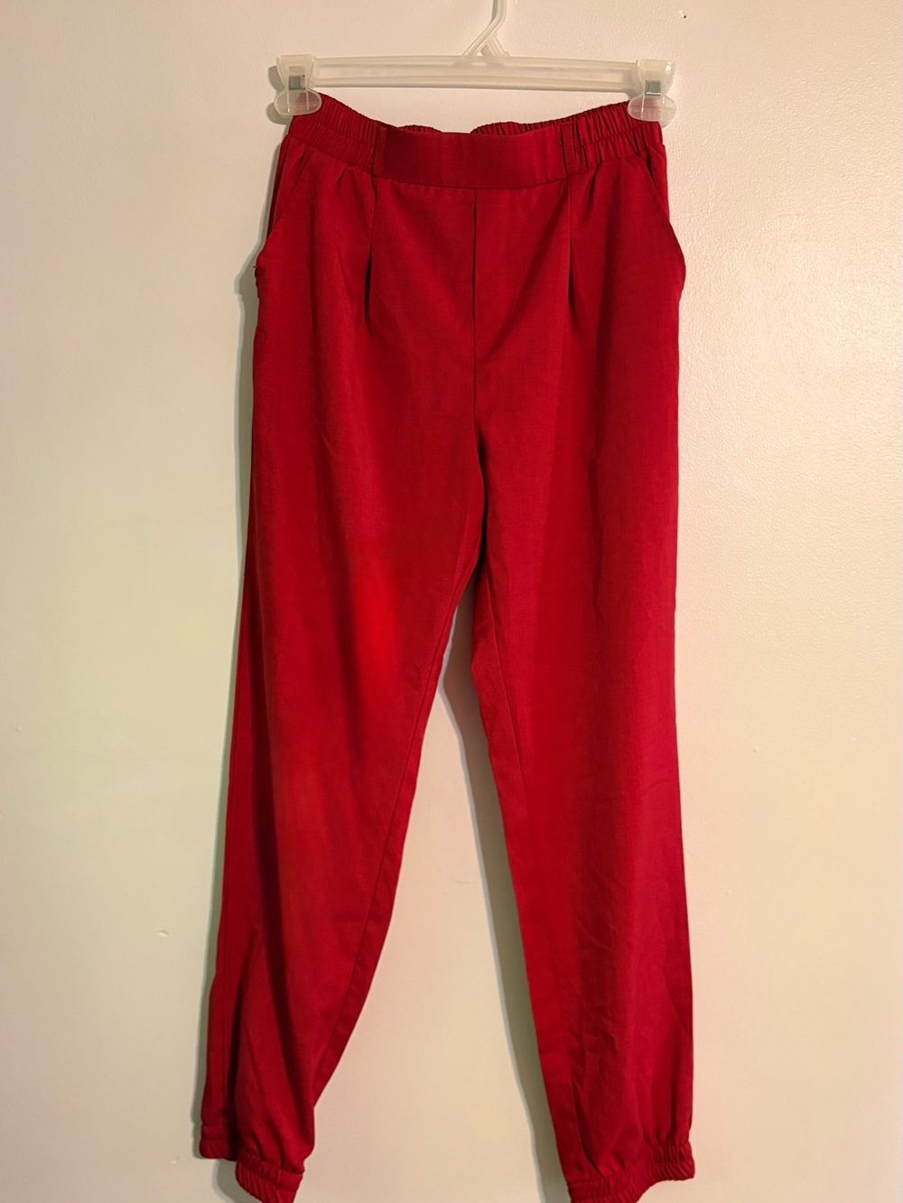 Red Women's Elastic Waist Pants